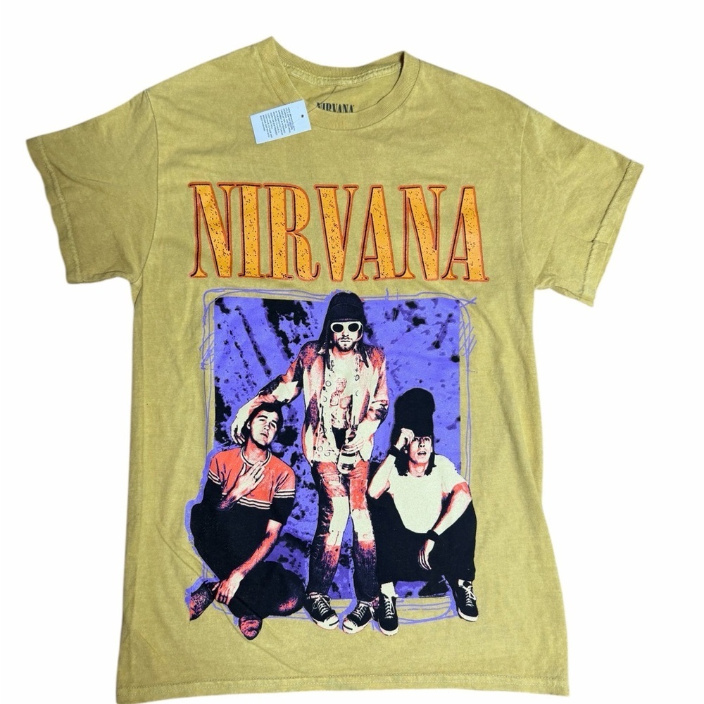 Nirvana Graphic Band T-Shirt Yellow Size Small | Kurt Cobain Rock Tee
